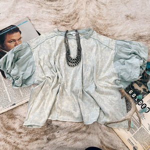 Faded Mint Puff Sleeve Top