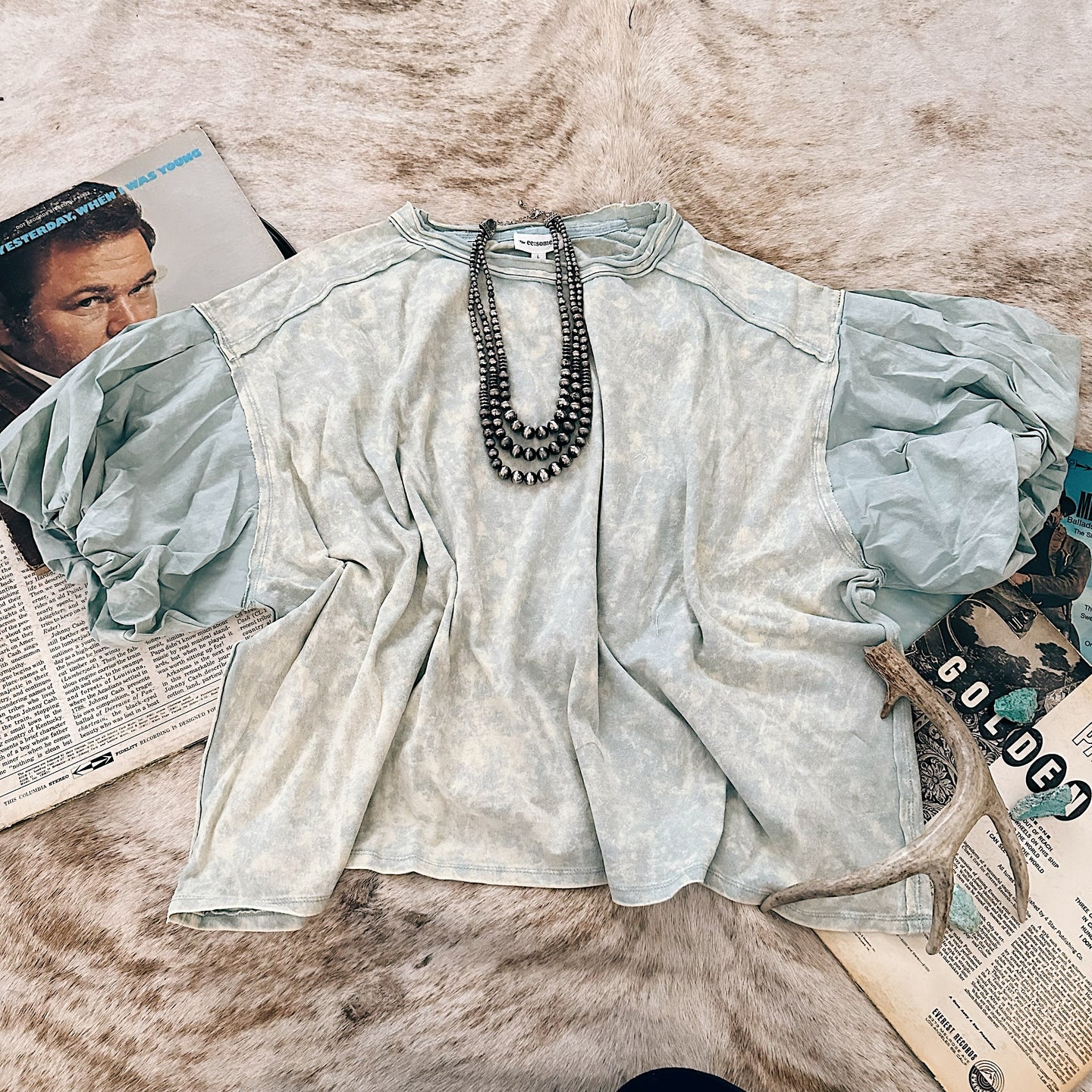 Faded Mint Puff Sleeve Top