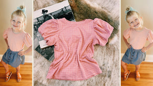 Girls Peach French Terry Bubble Sleeve