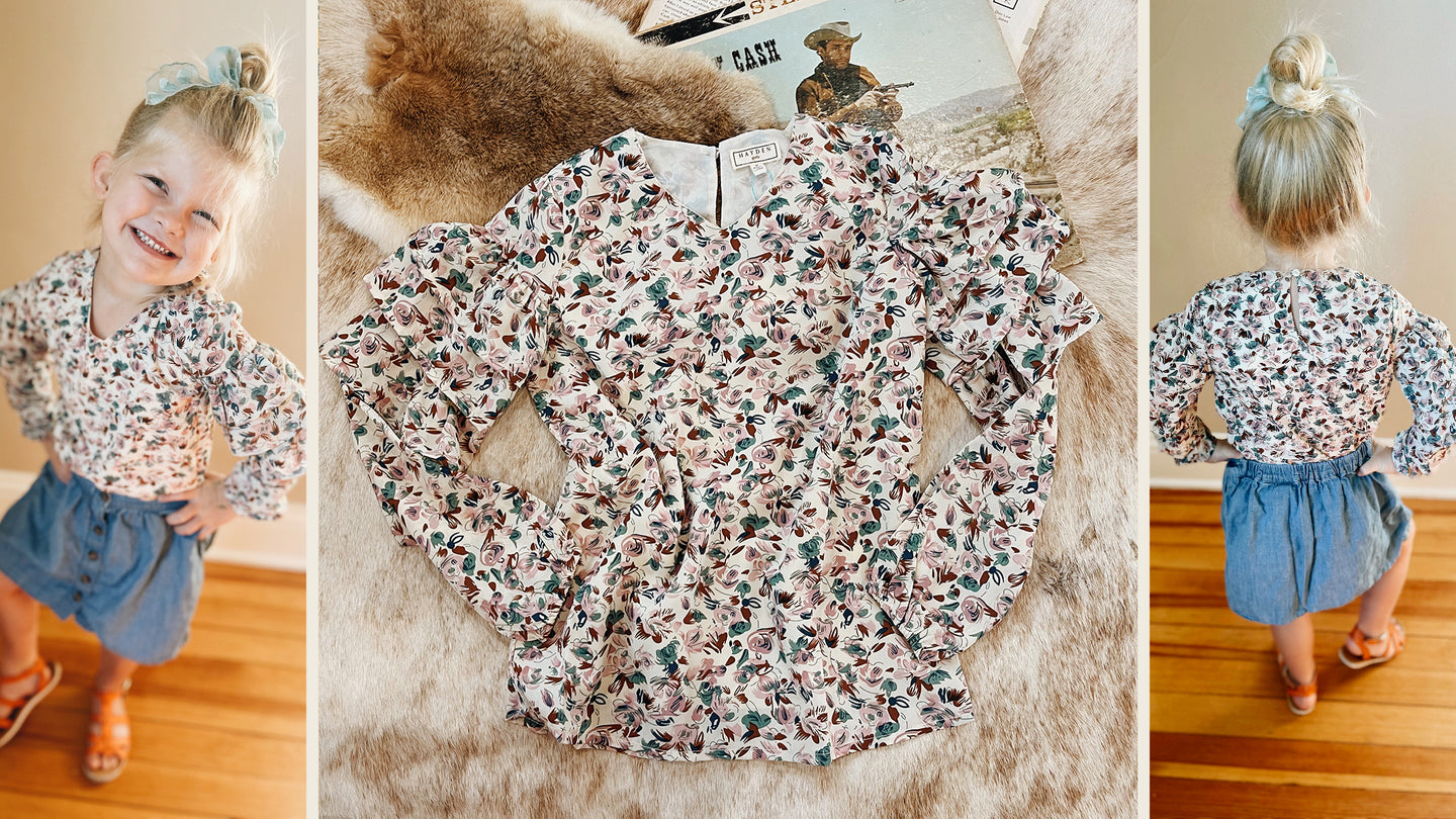 Girls Floral Ruffle Long Sleeve (L)