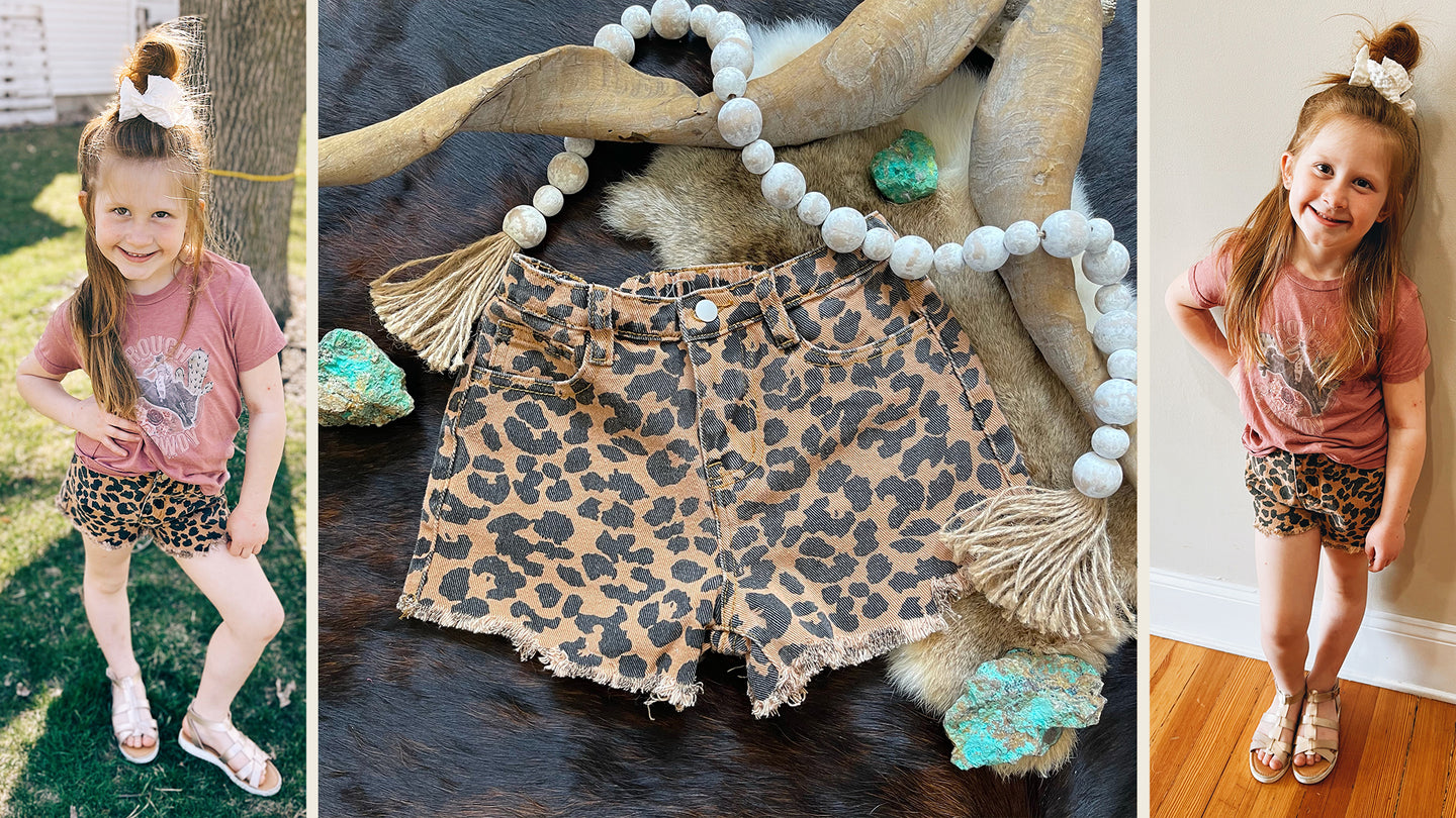 GIRLS Leopard Denim Shorts (13/14)