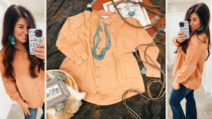 Ces Femme Camel/Terra Cotta Button Down