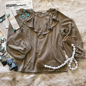 And The Why Taupe Ruffled Texture Blouse