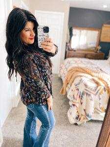 Blue B Black Frayed Aztec Blouse