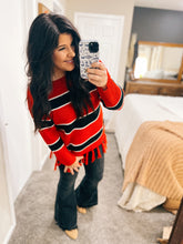 Load image into Gallery viewer, ATW Red &amp; Black Fringe Sweater
