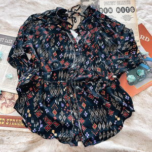 Blue B Black Frayed Aztec Blouse