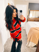 Load image into Gallery viewer, ATW Red &amp; Black Fringe Sweater
