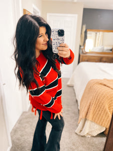 ATW Red & Black Fringe Sweater