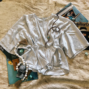 Easel Silver Peplum Top