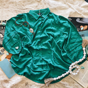 Davi & Dani Emerald Green Button Down Blouse