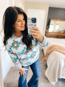 Savannah Jane Blue Aztec Sweater