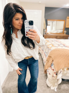 Davi & Dani Textured White Button Down