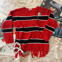 Load image into Gallery viewer, ATW Red &amp; Black Fringe Sweater
