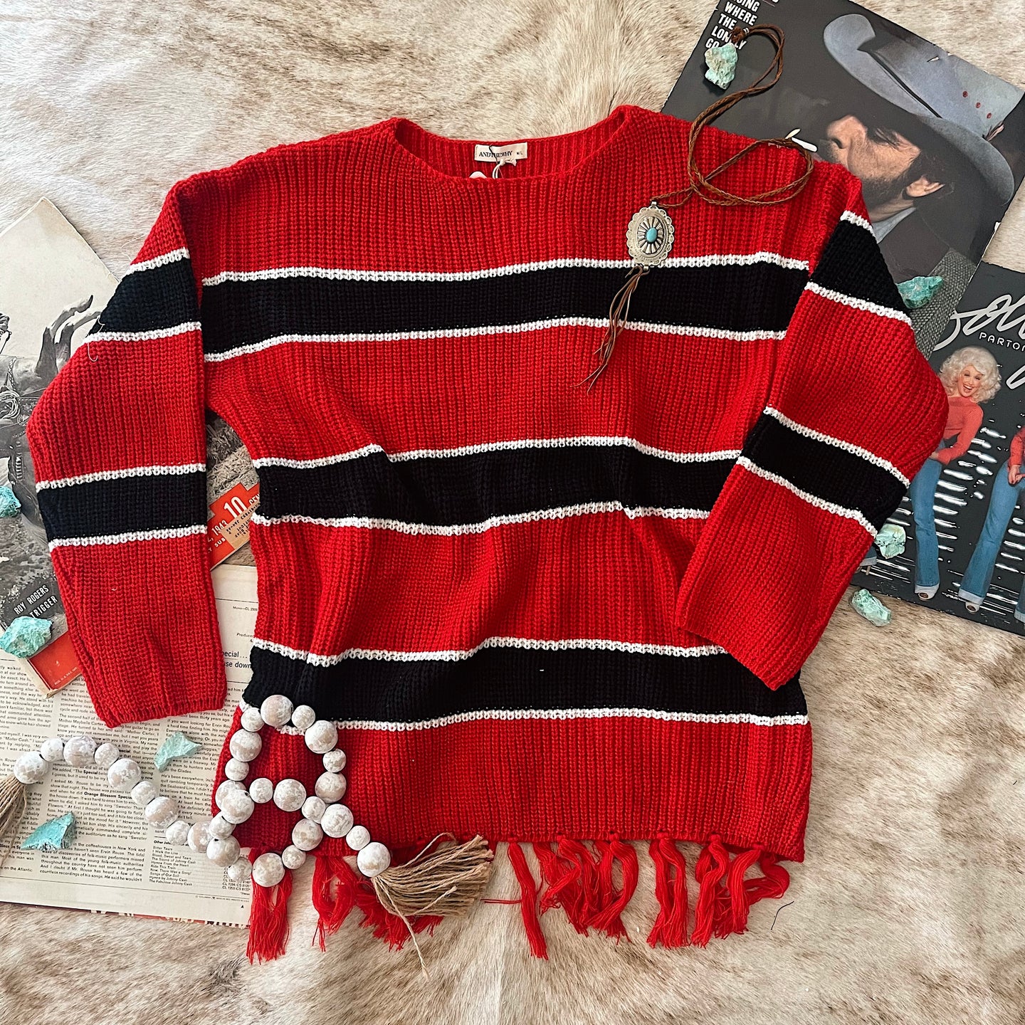 ATW Red & Black Fringe Sweater