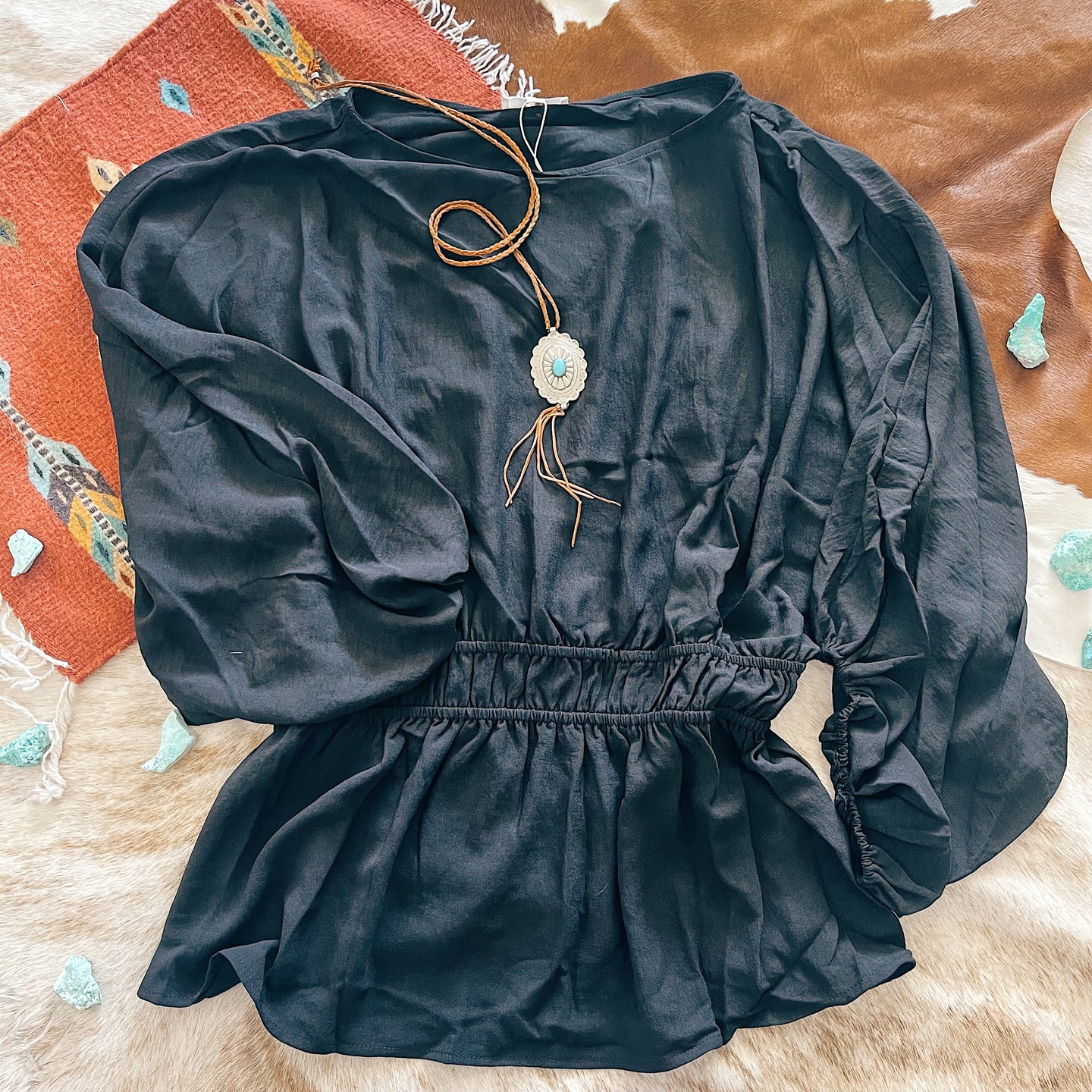 Oddi Black Cinch Waist Blouse